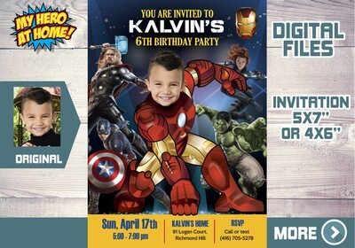 Iron man Avengers Birthday Invitation, Iron man Party, Iron Man Birthday Ideas, IronMan Digital, Ironman Invitation. 099