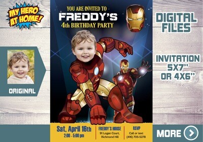 Ironman Invitation, Ironman Party, Ironman Birthday,  Ironman Theme party, Ironman photo invitation. 096C
