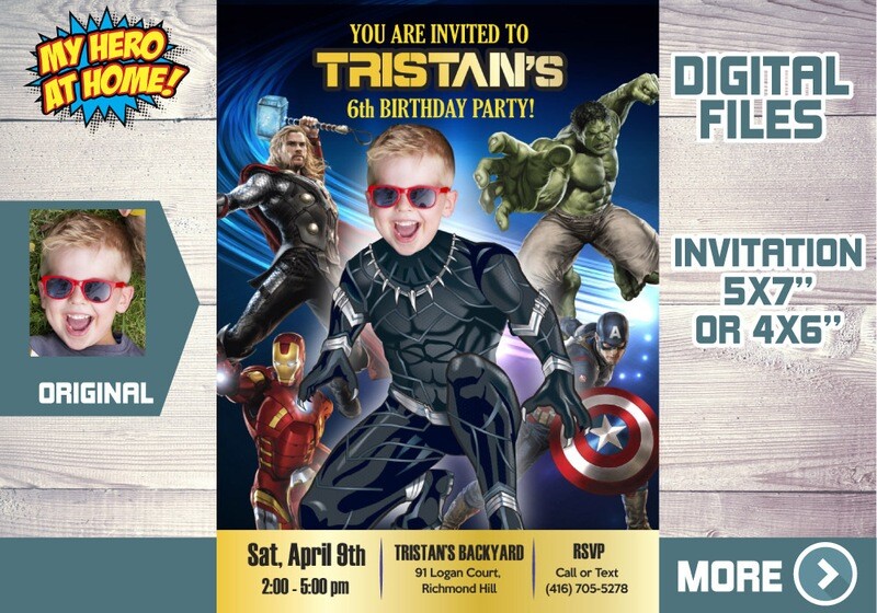 Black Panther photo Invitation, Black Panther Birthday, Black Panther Thank You, Wakanda theme party. 170C