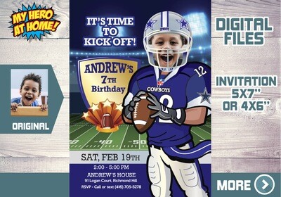 The Dallas Cowboys Party, The Dallas Cowboys Invitation, The Dallas Cowboys Birthday Invitation, The Dallas Cowboys thank you. 421C
