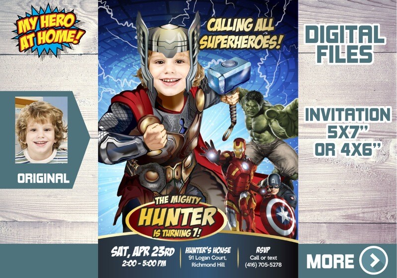 Thor Avengers Birthday Invitation, Thor invitation, Thor Digital party invite, Thor Thank you, Thor Avengers Party template, Thor favor tags. 155C