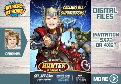Thor Avengers Birthday Invitation, Thor invitation, Thor Digital, Thor Thank you card, Thor Avengers Party, Thor favor tags. 155C