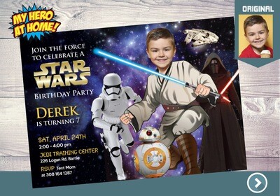 Star Wars Invitation, Jedi training Party invitation, Jedi birthday Invitation, Jedi Thank You, Jedi party favors, Jedi Invitation. 007C