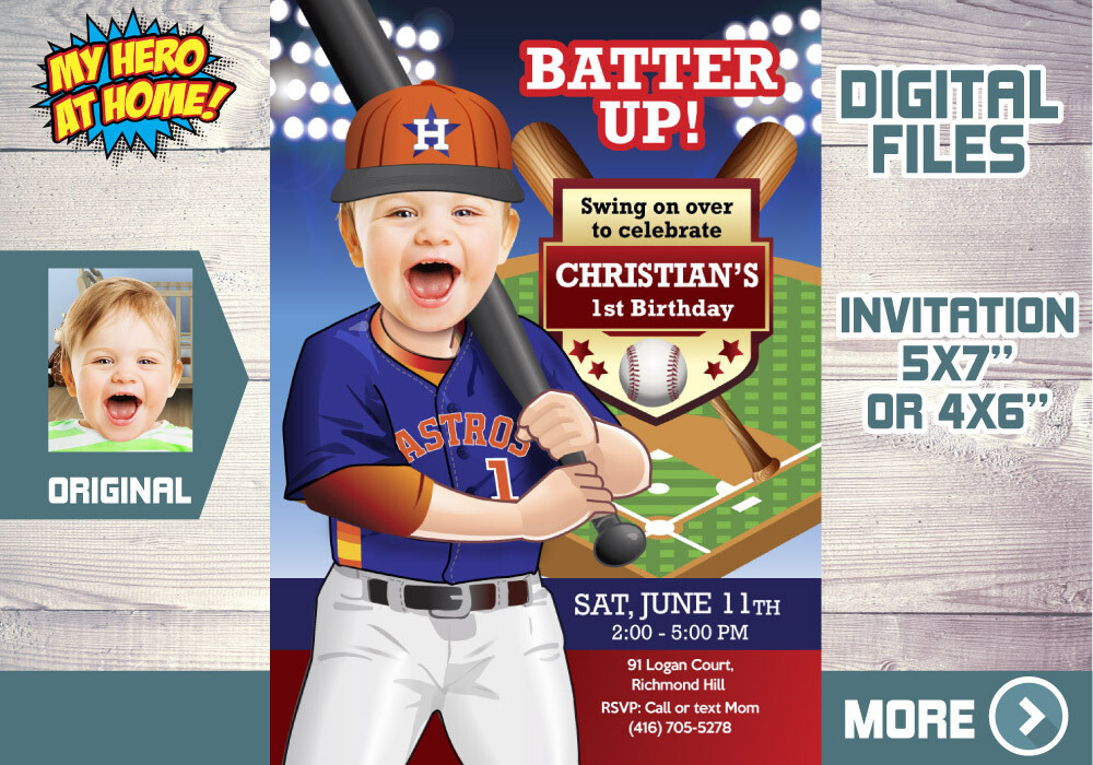 Houston Astros Birthday Invitation, Houston Astros Digital Invitation, Houston Astros Party invitation. 570