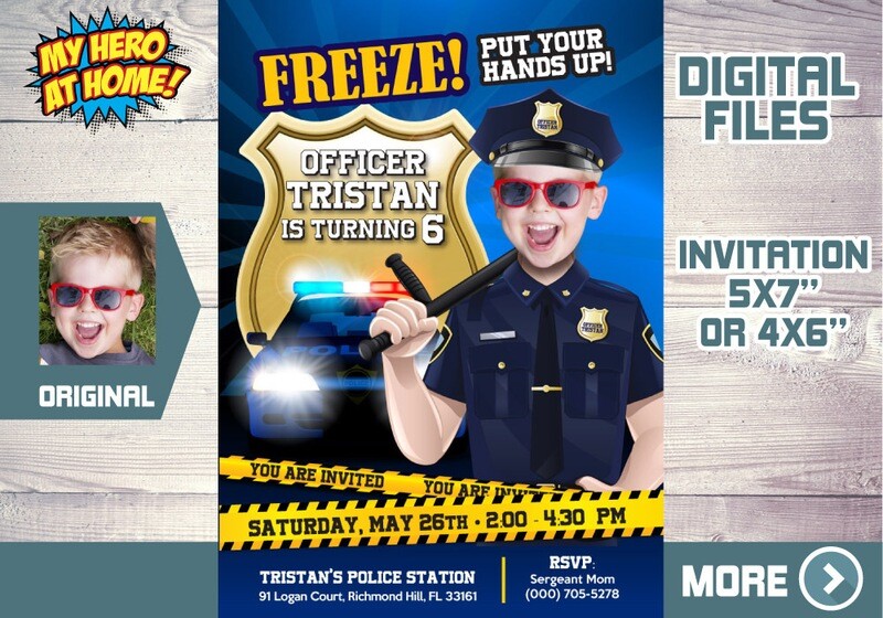Police Officer Birthday Invitation, Police theme Party, Police Invitation, Police thank you, Police favor tags, Police Digital. 574B