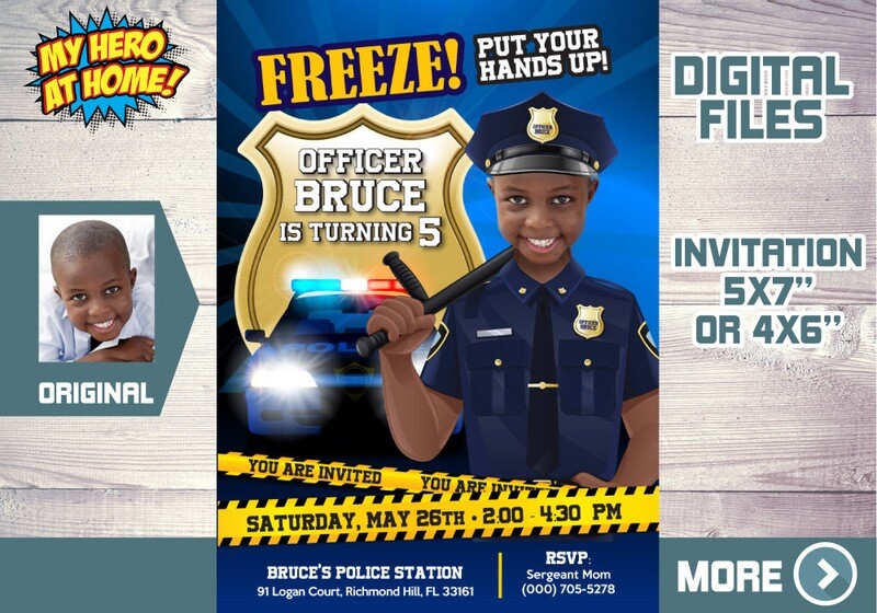 Police Officer Birthday Invitation, Police theme Party, Police Invitation, Police thank you, Police favor tags, Police Digital. 574