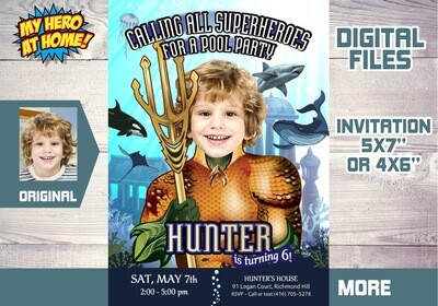 Aquaman Party Invitation, Aquaman Birthday Invitation, Aquaman Digital, Aquaman Thank you, Aquaman favor tags. 195