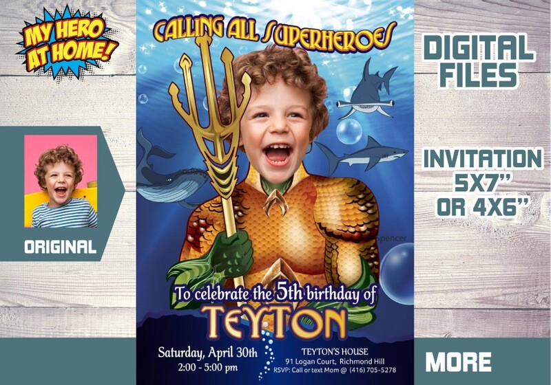 Aquaman photo Invitation, Aquaman Party, Aquaman Digital, Aquaman theme Party, Aquaman Birthday. 188
