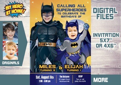 Joint Batman Invitation. Joint Batman Birthday. Batman Siblings Invitation. Joint Batman Party. Batman theme Party. 071