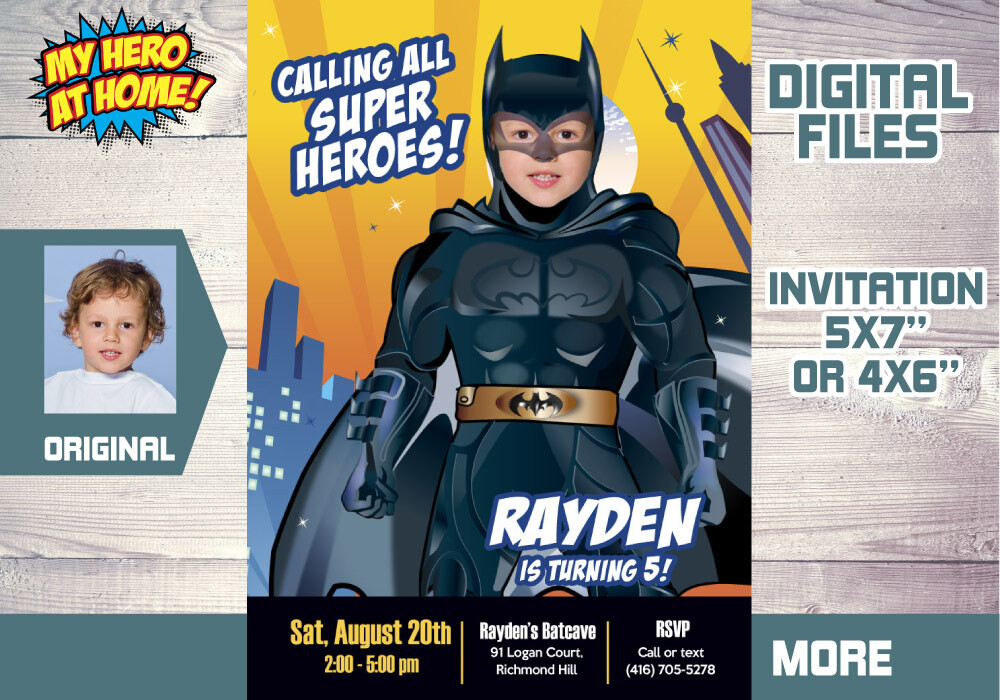 Batman Invitation, Batman Digital, Batman Birthday Invitation, Batman party invitation, Batman thank you. 215