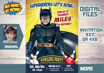 Batman Bowling Party Invitation, Batman Bowling theme party, Batman Digital Invitation, Batman Bowling favor tag. 578