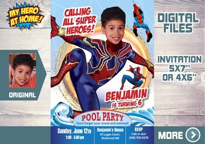 Iron Spider pool party birthday, Spiderman pool party invitation, Pool party theme Iron spider, Iron Spider pool party favors. 579