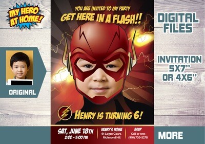 Flash Birthday Invitation, Flash theme party, Get here in a Flash Invitation, Flash Party, Flash Digital, Flash Invitation. 085