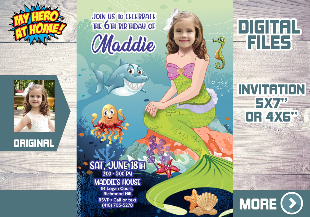 Mermaid Birthday Invitation. Mermaid Theme Party. Mermaid Invitation. Mermaid thank you. Mermaid favor tags. 581C