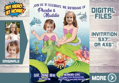 Joint Mermaid Invitation. Mermaid Siblings Party. Mermaid Siblings Invitation. Mermaids sisters. Mermaid thank you. Mermaid favor tags. 582C