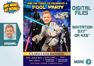 Jedi Pool Party Invitation, Star Wars Splash, Star Wars Water Slide party, Jedi Thank you, Jedi favor tags, Star Wars Pool Party. 016C