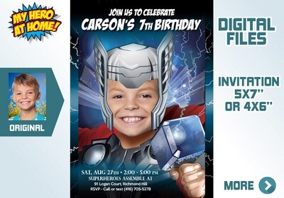 Thor Birthday Invitation, Thor theme party, Thor Digital Invitation, Thor Party, Thor Invitation, Party theme Thor. 126C