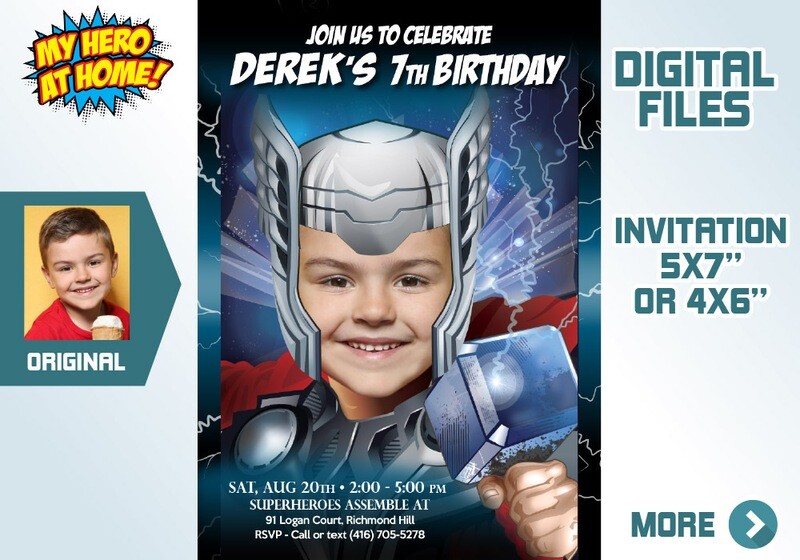 Thor photo Invitation, Thor theme party, Thor Digital Invitation, Thor Party, Thor Invitation, Thor party favors. 126