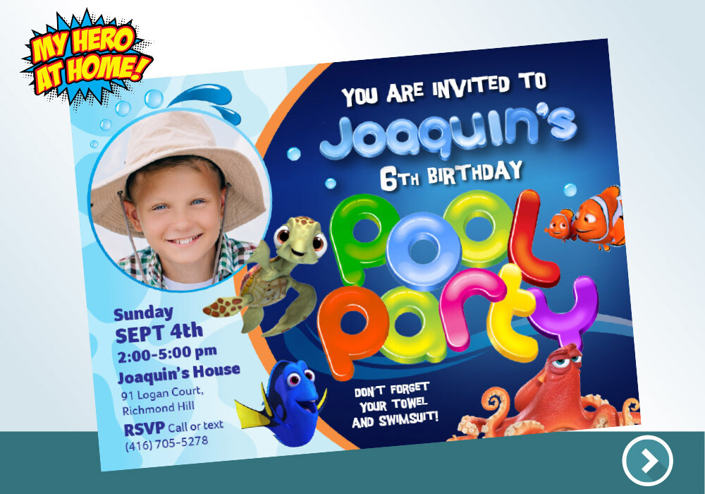 Finding Dory Pool Party Invitation, Pool Party themed Finding Dory, Pool Party Finding Dory, Finding Nemo Pool Party, Pool Party Invite. 046