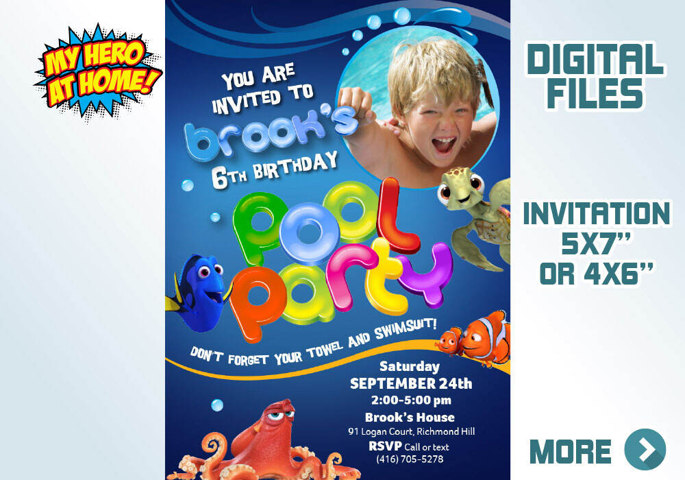 Finding Dory Pool Party Invitation, Pool Party themed Finding Dory, Pool Party Finding Dory, Finding Nemo Pool Party, Pool Party Invite. 046V