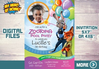 Zootopia Pool Party Invitation, Themed Zootopia Pool Party, Zootopia Digital Invitation, Zootopia Birthday, Zootopia Water slide. 055