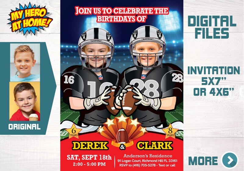 Football Siblings Invitation, Football siblings birthday, Joint Football invitation, 2 kids football invitation. 600