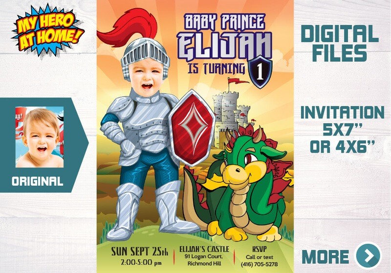 Baby Knight Invitation, Dragons Invitation, Knights and Dragons Birthday, Medieval 1st Birthday Invitation, Medieval Baby Invitation. 217