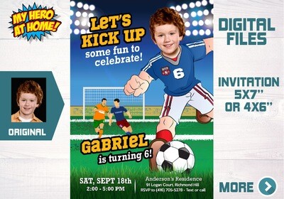 Soccer photo invitation, Soccer Party Invitation, Soccer theme party, Soccer Thank you, Soccer favor tags, Soccer digital invitation. 604C