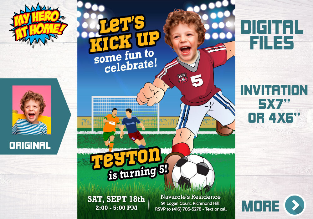Soccer birthday Invitation, Soccer photo invitation, Soccer themed birthday, Soccer digital invitation, Personalized Soccer Invitation. 604