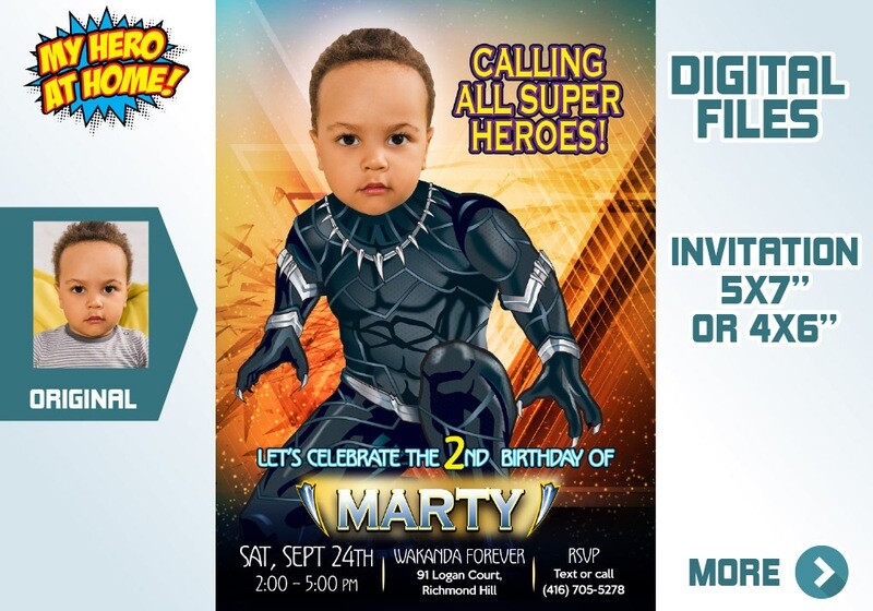 Black Panther photo Invitation, Black Panther Birthday, Black Panther Party, Black Panther thank you, Black Panther party favors. 160C