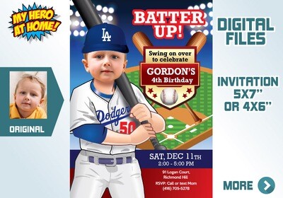 Dodgers photo invitation, LA Dodgers Party Invitation, Dodgers theme party, Dodgers Thank you, Dodgers favor tags. 609C