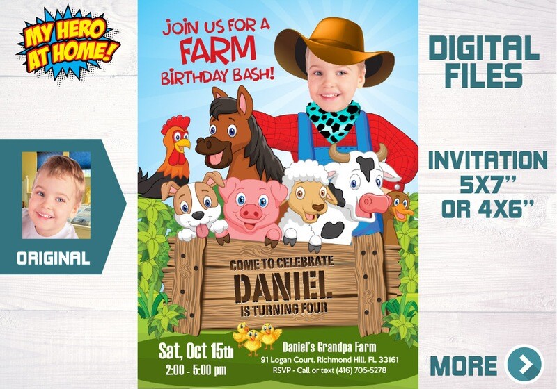 Farm party Invitation, Custom Farm Invitation, Farm Birthday Invitation, Farm Birthday Bash party, Farm thank you, Farm favor tags. 611C