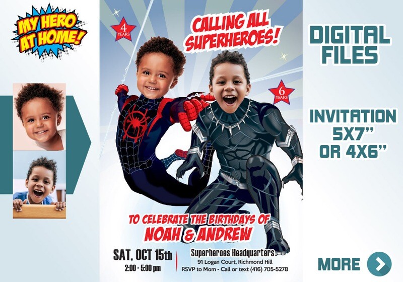 Black Panther and Miles Morales Invitation, Joint Black Panther and Miles Morales Invitation, Miles Morales and Black Panther Party. 522