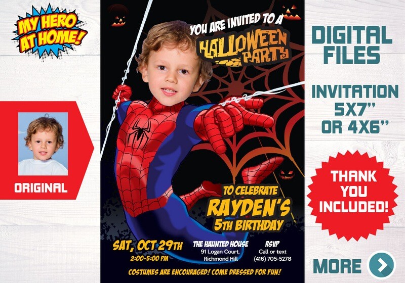 Halloween spiderman party. Spider Halloween Invitation.