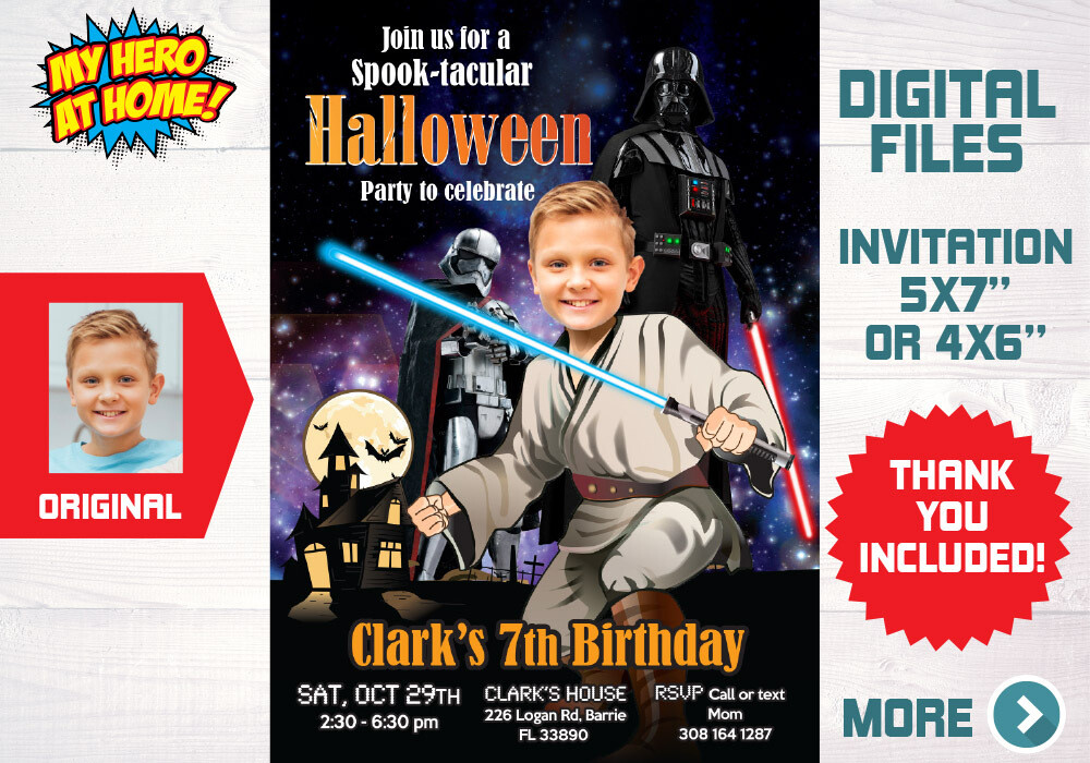 Jedi Halloween Invitation, Jedi Halloween Party, Halloween Star Wars invitation, Jedi Halloween Birthday, Halloween Jedi Party. 032NB