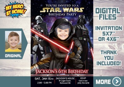 Kylo Ren Birthday Invitation, Kylo Ren Party Invite, Kylo Ren digital, Kylo Ren thank you, Kylo Ren favor tgas, Kylo Ren theme party. 457C