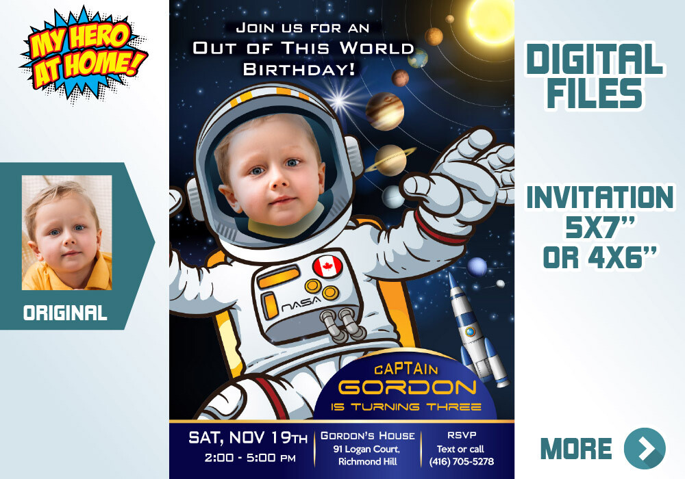 Astronaut party Invitation, Out of this world invitation, Outer Space birthday, Astronaut Digital Invitation, Astronaut Birthday invite. 235