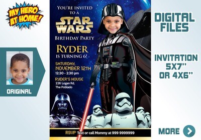 Darth Vader photo Invitation, Darth Vader theme Party, Dark Side Star Wars Party, Darth Vader birthday invitation, Dark Side digital. 009