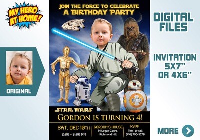 Jedi Party Invitation, Jedi photo invitation, Star Wars photo invitation, Jedi Thank you, Jedi party favors, Jedi Favors tags. 023C