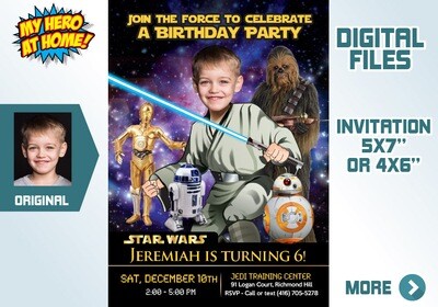 Jedi Birthday Invitation, Star Wars theme Party, Jedi Digital Invitation, Jedi Thank You, Jedi party favors, Star Wars Invitation. 018V