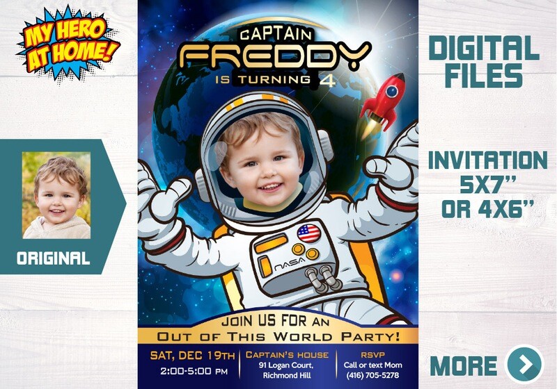 Astronaut photo Invitation, Astronaut Birthday Invitation, Out of this world birthday, Outer Space Invitation, Astronaut party favors. 003
