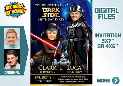 Darth Vader and Kylo Ren Party Invitation, Dark Side Siblings party, Joint Darth Vader and Kylo Ren invitation, Joint dark side party. 617