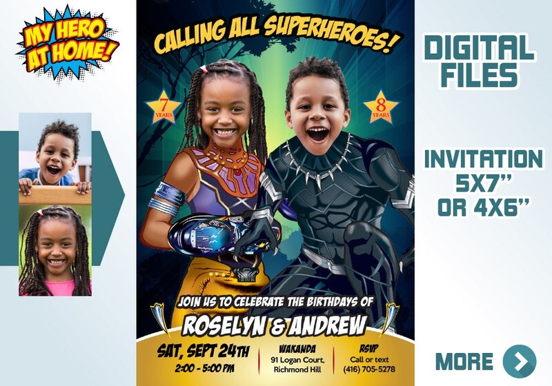 Black Panther and Shuri Invitation, Black Panther Siblings Party, Joint Black Panther invitation, Joint Black Panther party. 608