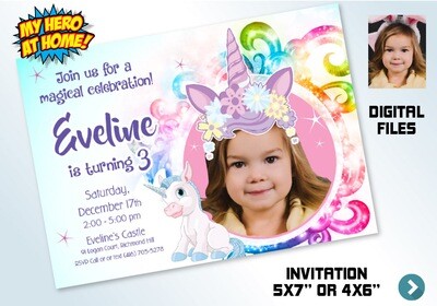 Baby Unicorn Invitation, Unicorn photo invitation, Unicorn birthday, Custom Unicorn Invitation, Unicorn Party. 284C
