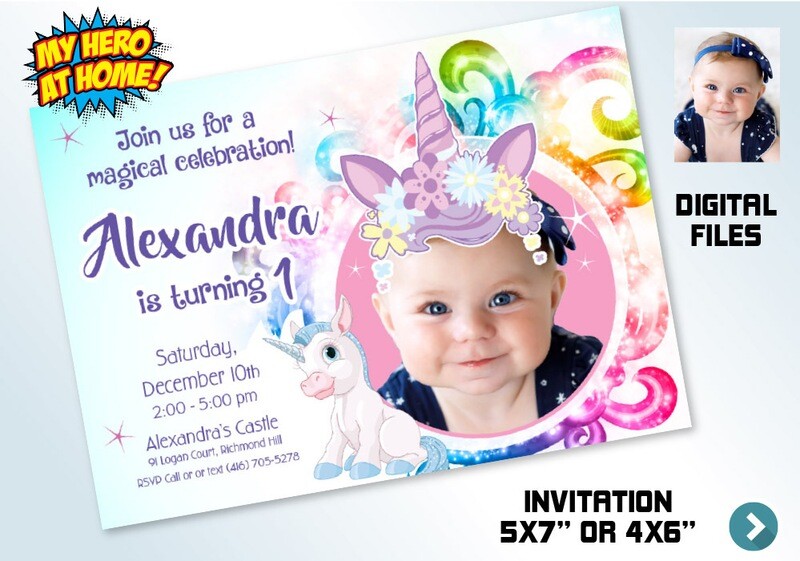 Custom Unicorns Invitation, Unicorns photo invitation, Unicorn theme party, Unicorns thank you, Unicorns Party favors, Unicorns favor tags. 284
