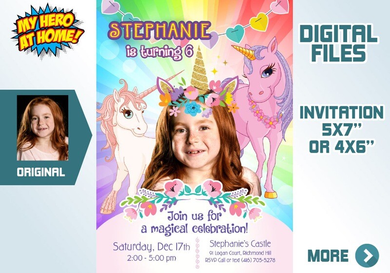 Unicorns Party Invitation, Unicorns photo invitation, Unicorn themed party, Unicorns thank you, Unicorns Digital, Unicorns party decor. 286C