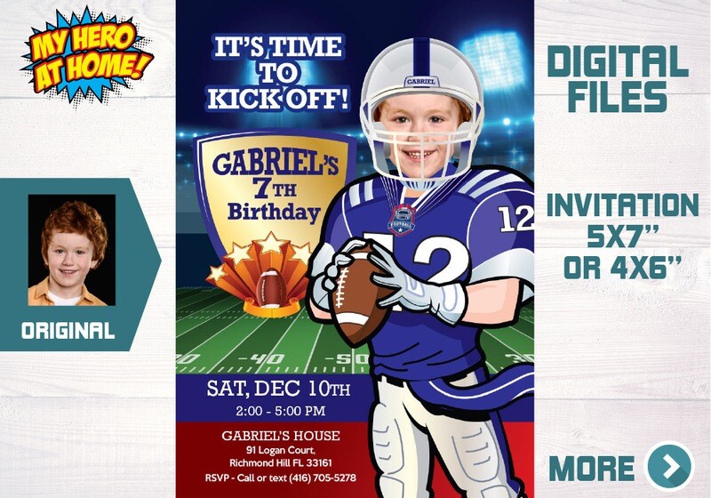 Football Invitation, Football Photo Invitation, Custom Football Birthday Invitation, Football thank you, Football favor tags. 621C