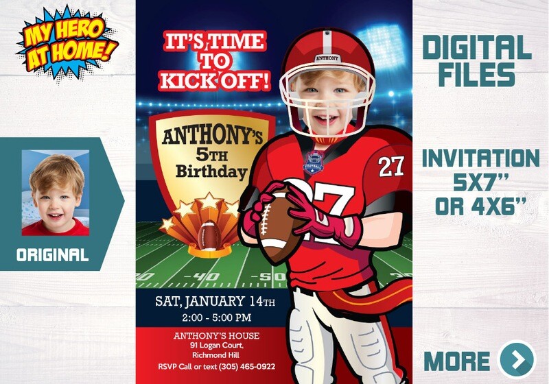 Custom Football party Invitation, Football Invitation with Photo, Football digital invitation, Custom Football Invitation. 622