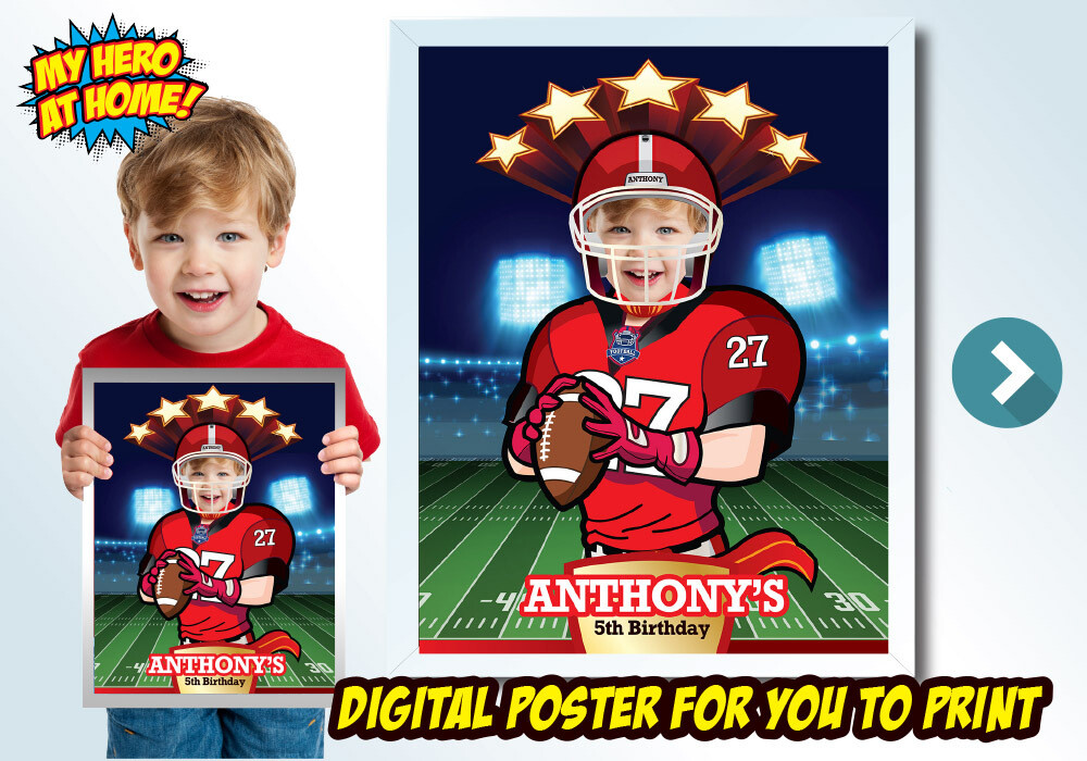 Custom Football Poster, Football Room Decor, Football Poster with photo, Football Gifts, Custom Football decoration, Football Party. 623