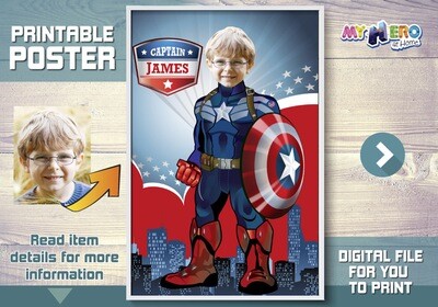 Captain America Poster with photo, Captain America Decor, Captain America Wall, Custom Captain America Gifts. 365